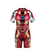 Plustrong Kids Girls Boys 3D Print One Piece Swimsuits Short Sleeve Rashguard Shirts Bathing Suit 5-12 Years(Iron Man 007,L(9-10 Years