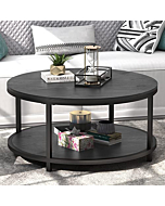 WiberWi Round Coffee Table Black Coffee Tables for Living Room 35.8" Rustic Industrial Design Circle Table Furniture Sturdy Metal Frame Legs Cocktail Table with Storage Open Shelf, Easy Assembly