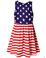 QPANCY 4th July Summer Dresses for Girls 6X 7 USA Flag Knee Length Twirl Dresses