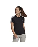 adidas Women's Essentials Slim 3-Stripes Tee, Black/White, Small