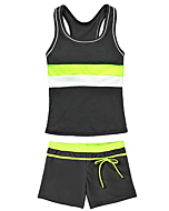 JerrisApparel Little Girls' Summer Two Piece Boyshort Tankini Kids Swimsuit (14-15/Tag Size 5XL, Dark Grey)