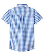 Spring&Gege Boys' Short Sleeve Poplin Button Down Shirt Plaid Uniform Dress Shirts, Blue Large Check Gingham, 5-6 Years