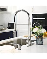 FORIOUS Kitchen Faucet with Pull Down Sprayer, Commercial Spring Kitchen Sink Faucet with Pull Out Sprayer, Single Handle Kitchen faucets with Deck Plate, Brush Nickel