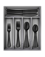 Hiware 20-Piece Black Silverware Set with Tray, Stainless Steel Flatware Cutlery Set Service for 4, Kitchen Black Utensils Tableware Set for Home Restaurant, Mirror Finish, Dishwasher Safe