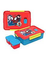 Zak Designs Spidey And His Amazing Friends Reusable Plastic Bento Box with Leak-Proof Seal, Carrying Handle, Microwave Steam Vent, and Individual Containers for Kids' Packed Lunch