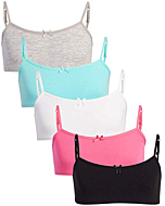 Rene Rofe Girls' Joelle Training Bra – 5 Pack Stretch Cotton Cami Bralette (7-14), Size 7/8, Pop Pink Solids