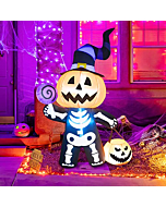 GOOSH 6 FT Height Halloween Inflatable Outdoor Pumpkin with Skull Body, Blow Up Yard Decoration Clearance with LED Lights Built-in for Holiday/Party/Yard/Garden