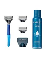 Harry's Razors for Men - Shaving Kit for Men includes a Mens Razor Handle, 3 Razor Blade Refills, Travel Blade Cover, and 4 Oz Shave Gel (Ocean Blue)