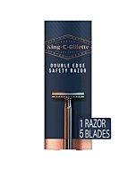 King C. Gillette Safety Razor with Chrome Plated Handle and 5 Platinum Coated Double Edge Safety Razor Blade Refills