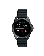 Fossil 44mm Gen 5E Stainless Steel and Silicone Touchscreen Smart Watch with Heart Rate, Color: Black (Model: FTW4047)