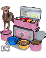 Dog Travel Bag Airline Approved for Dog and Cat Tote Organizer with Multi Function Pockets , 2 Food Containers and Collapsible Bowls , Weekend Away Dog Bag for Travel Accessories (Pink)