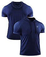 NELEUS Men's Running Shirt Mesh Workout Athletic Shirts with Hoods,5084,2 Pack,Red/Navy Blue,US L,EU XL