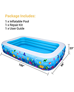 AsterOutdoor Inflatable Swimming Pool, 100"x 66"x 23", Full-Sized Above Ground Kiddle Family Lounge Thickened Pool for Adult, Kids, Toddlers, Blow Up for Backyard, Garden, Party, Blue