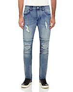 RAW X Men's Slim Skinny Fit Biker Jean, Comfy Flex Stretch Moto Wash Rip Distressed Denim Jeans Pants