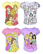 Disney Princess Belle, Cinderella, Jasmine, Aurora and Rapunzel Girls T-Shirts for Toddlers and Big Kids