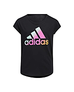 adidas Girls' Short Sleeve Cotton Scoop Neck Tee T-Shirt, Black, Small