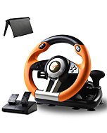 Game Racing Wheel, PXN-V3II 180° Competition Racing Steering Wheel with Universal USB Port and with Pedal, Suitable for PC, PS3, PS4, Xbox One, Xbox Series S&X, Nintendo Switch - Orange