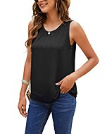 Beyove Women's Pleated Sleeveless Blouse Shirt Casual Tunic Tank Top Black Small