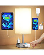 aooshine Bedside Lamp with USB Port - Touch Control Table Lamp for Bedroom with USB C+A Charging Ports & AC Outlets, 3-Way Dimmable Nightstand Lamp for Living Room Office(LED Bulb Included)