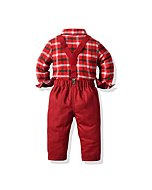 Moyikiss Studio Toddler Dress Suit Baby Boys Gentleman Clothes Sets Bow Ties Shirts + Suspenders Pants Outfits (Red-a, 70/6-12 Months)