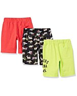 Spotted Zebra Boys' Knit Jersey Play Shorts, Pack of 3, Coral Orange/Lime Green/Black, Sharks, Medium