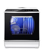 AIRMSEN AE-TDQR03 Portable Countertop Dishwasher, Compact Mini Dishwasher with 5-Liter Built-in Water Tank and Air-Dry Function, 5 Washing Programs, Baby Care, Glass & Fruit Wash-White/Black