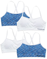 Reebok Girls’ Racerback Seamless Crop Cami Bralette with Removable Pads (4 Pack), Size 8-10, White/Blue Space Dye