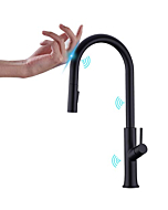 Touch-On Kitchen Faucet with Pull Down Sprayer Single Handle Brass Touch Activated Kitchen Sink Faucet with 2-Way Pull Out Sprayer, Lead-Free Water Supply, KPF-1322B-T, Matte Black