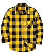 siliteelon Boys Baby Toddler Long Sleeve Button Down Plaid Flannel Shirt(Black Yellow Plaid, 12-18 Months)