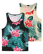 COOFANDY Men's Floral Tank Top Sleeveless Tees All Over Print Casual Sport Gym T-Shirts Hawaii Beach Vacation (Black/Beige, S)