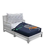 Delta Children Toddler Bedding Set | Boys 4 Piece Collection | Fitted Sheet, Flat Top Sheet w/Elastic Bottom, Fitted Comforter w/Elastic Bottom, Pillowcase, Jurassic | Blue