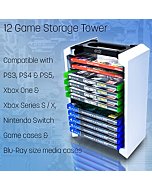 Game Storage Tower – Universal Video Game Storage – Stores 12 Game or Blu-Ray Disks – Game Holder Rack for PS4, PS5, Xbox One, Xbox Series X/S, Nintendo Switch Games and Blu-Ray Discs