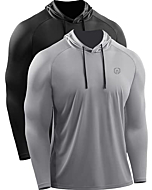 NELEUS Men's Long Sleeve Running Shirts UPF 50+ Sun Protection SPF T-Shirts with Hoods,5096,Black/Grey,2 Pack,2XL