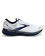 Brooks Ghost 14 Sneakers for Men Offers Soft Fabric Lining, Plush Tongue and Collar, and L Lace-Up Closure Shoes White/Grey/Navy 12.5 D - Medium