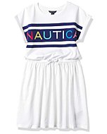 Nautica Girls' Short Sleeve Jersey Tee Dress with Cinched Waist, White, 16