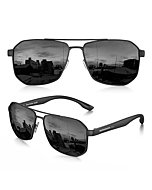 LUENX Aviator Sunglasses for Men Square Polarized Polygon Black Lens Matte Black Frame - UV 400 Protection with Accessories