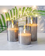 Eywamage Glass Flameless Candles Bundle, 3 Pack Gray LED Candles Green Battery Candles with Remotes