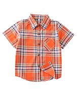 Boys Short Sleeve Button Down Shirt Toddler Buffalo Plaid Shirt Western Shirts for Boys School Uniform Dress Shirt Orange 6 Years