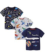 Funnymore Toddler Boy's Summer Clothes,3-Pack Short Sleeve Airplane and Croc Graphic T-Shirts Outfit 4t