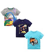 BIBNice Toddler Boys Summer Shirts Short Sleeve Top Cotton Clothes 3 Packs Plane Size 4T