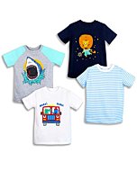 GLASH Kids Big Boys 4-Pack Short Sleeve Shirts, Shark, Size 10-12 Large