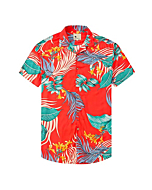 Damipow Hawaiian Shirts for Men Short Sleeve Aloha Beach Shirt Floral Summer Casual Button Down Shirts,Orange49690,4,L