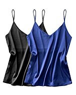 Ekouaer Basic 2 Pack Women's Silk Tank Top Ladies V-Neck Camisole Loose Sleeveless Blouse Tank Shirt