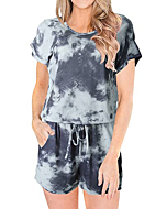 ANRABESS Women's Tie Dye Crewneck Short Sleeve Casual Loose Rompers One Piece Outfit Jumpsuit 2A33taikonghui-S