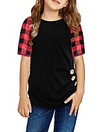 Dokotoo Girls Short Sleeve Shirts Plaid Buttoned Girls' Tops, Tees & Blouse Cute Baby Kids Back School Gifts Summer T Shirt for Teen Girls Black Size 4-5