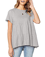 Sanifer Women's Peplum Tops Babydoll Summer Short Sleeve Ruffle Loose Shirt Tiered Blouse (S, Grey-A)