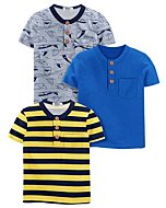 Boyoo Toddler Boy's 2~3 Pack Short Sleeve Henley Shirt Graphic Crewneck Cotton T Shirt for 2-7 Years