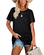 Womens Black T Shirts Crewneck Summer Tops Loose Casual T-Shirts Short Sleeve Tees M