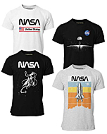 BROOKLYN VERTICAL 4-Pack NASA Print Outer Space Rocket Ship Boys Short Sleeve T-Shirt | Soft Cotton Sizes 6-20