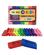 June Gold 28 Neon Colored Rubber Erasers - These All-Purpose erasers are Perfect for classrooms, Homes & Offices